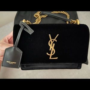 Saint Lauren Small Sunset Velvet Shoulder Bag